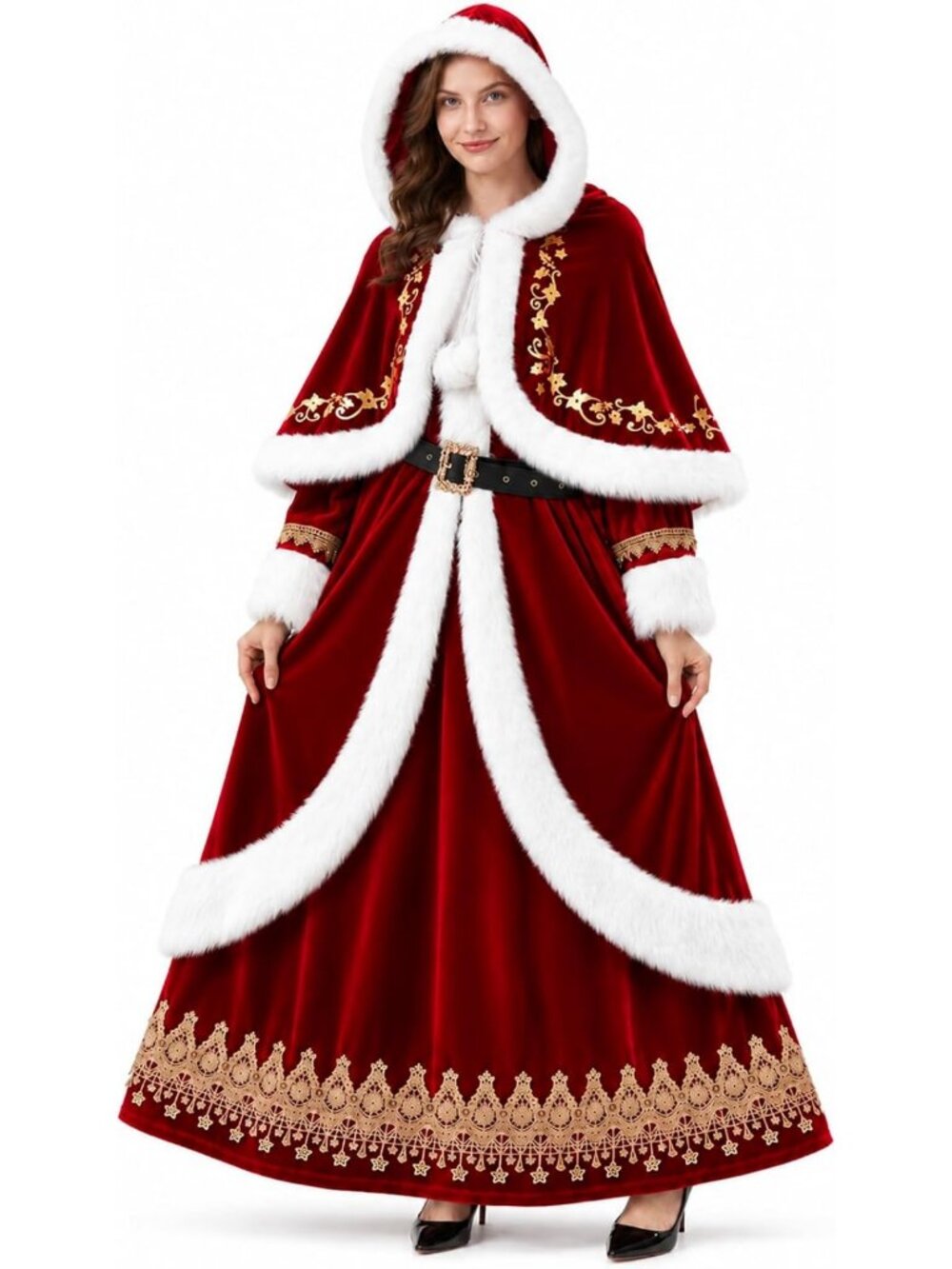 Mrs Claus Costume for Women 3PCS Deluxe Christmas Santa Dress Adult